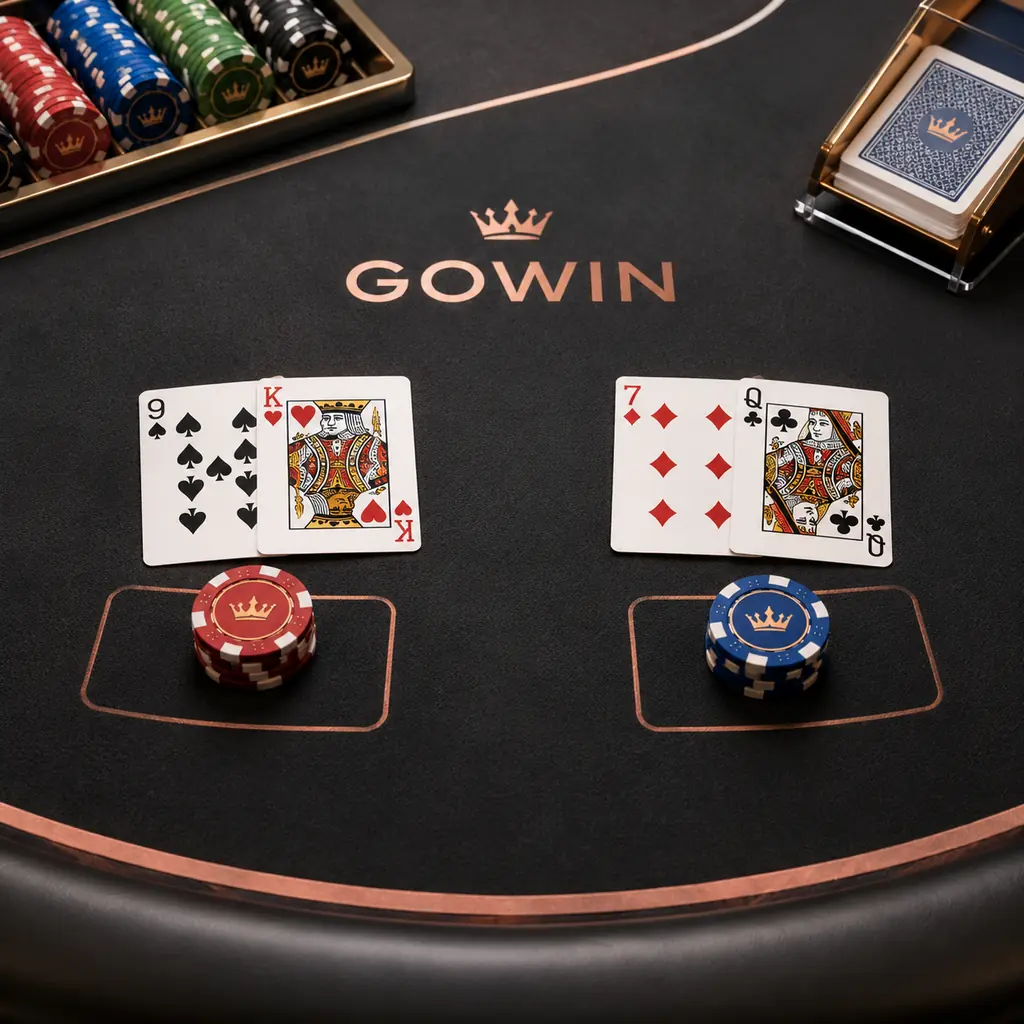 Dua kelompok kartu pada meja baccarat